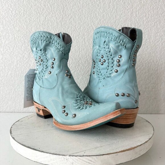 Lane COSSETTE Womens Cowboy Bootied 8 Blue Leather Cowgirl Western Ankle Boots - Picture 13 of 13